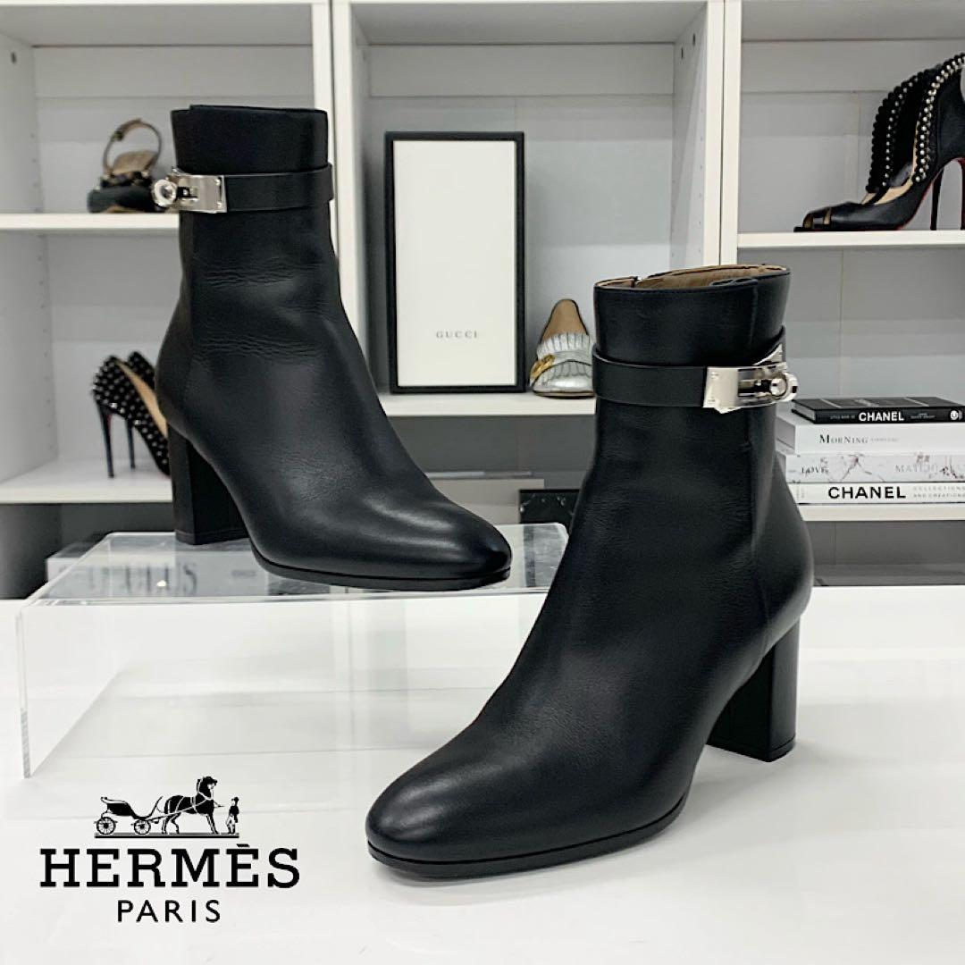 Hermes Saint Germain Kelly Leather Short Boots Black