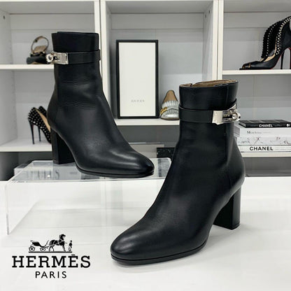 Hermes Saint Germain Kelly Leather Short Boots Black