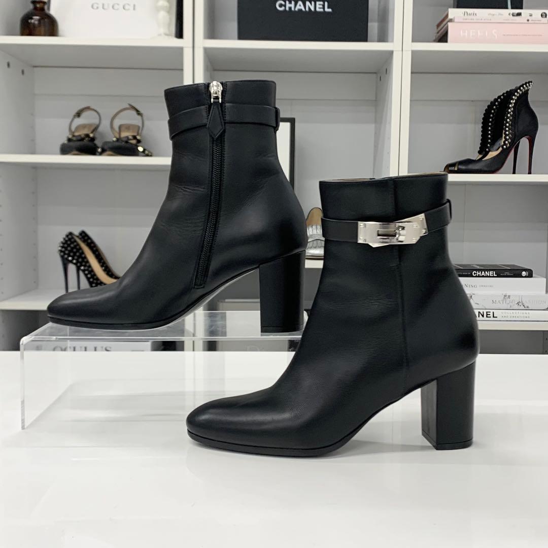 Hermes Saint Germain Kelly Leather Short Boots Black — view 2