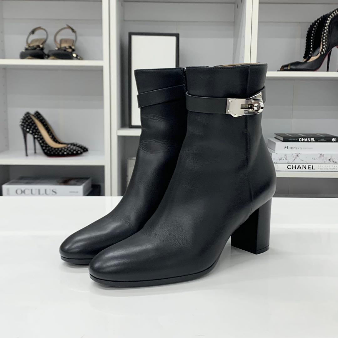 Hermes Saint Germain Kelly Leather Short Boots Black — view 3