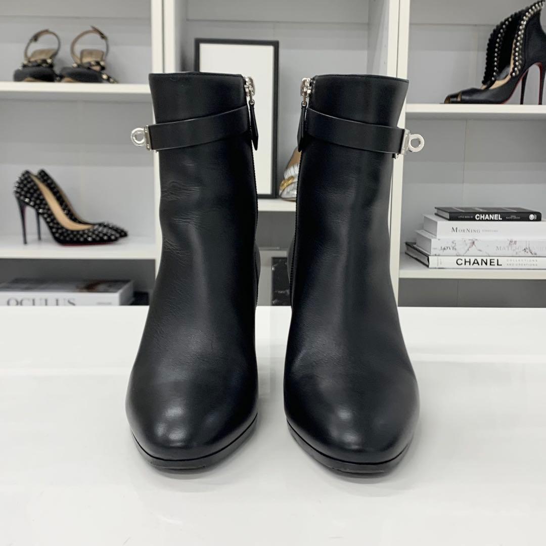Hermes Saint Germain Kelly Leather Short Boots Black — view 4