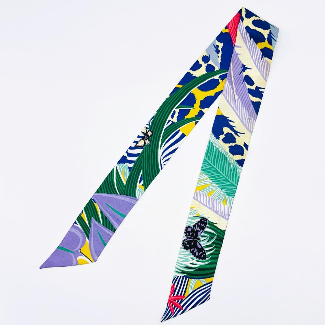 Hermes Twilly Jaguar Quetzal Scarf with Tags Excellent Condition