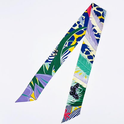 Hermes Twilly Jaguar Quetzal Scarf with Tags Excellent Condition