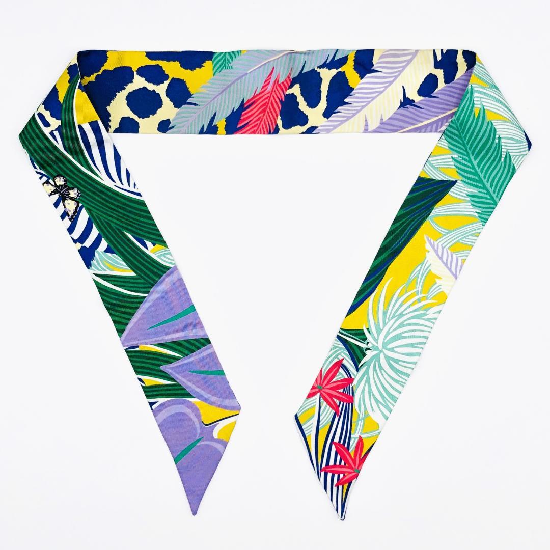 Hermes Twilly Jaguar Quetzal Scarf with Tags Excellent Condition