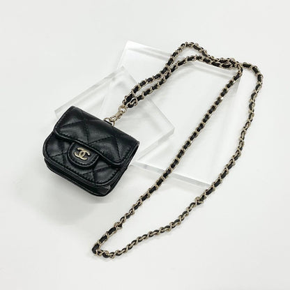 Chanel CC Logo Quilted Lambskin Chain Airpods Case Necklace