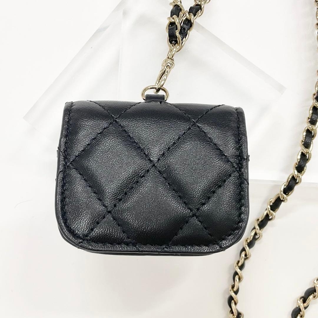 Chanel CC Logo Quilted Lambskin Chain Airpods Case Necklace — view 3