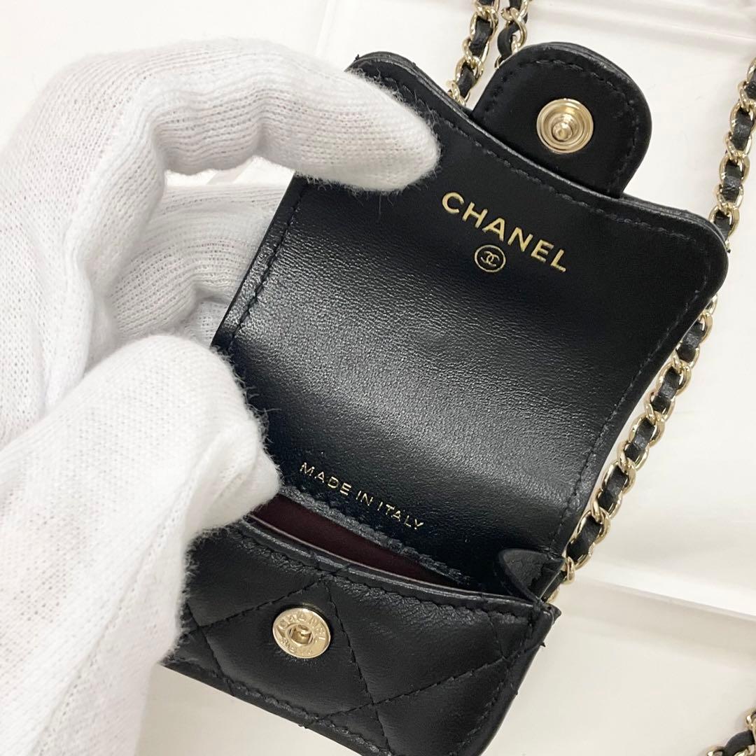 Chanel CC Logo Quilted Lambskin Chain Airpods Case Necklace — view 5