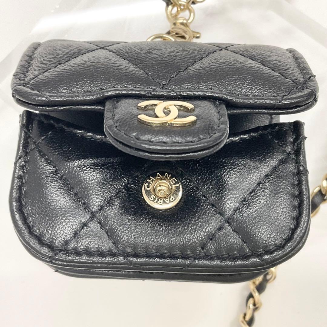 Chanel CC Logo Quilted Lambskin Chain Airpods Case Necklace — view 6