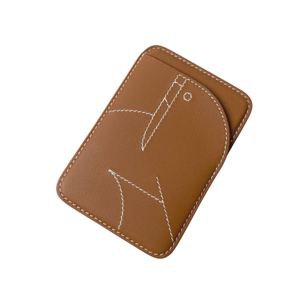 Unused Hermes White Stitched Card Case Stamped B