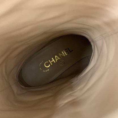 Chanel Shearling Suede CC Logo Long Boots Brown Beige — view 8