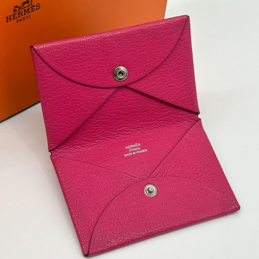 Hermes Calvi Chevre Mini Card Case Business Holder Compact Leather