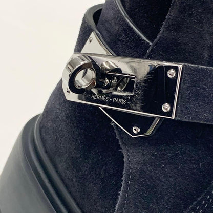 Hermes Veo Suede Mouton Kelly Hardware Short Boots Black