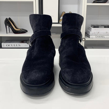 Hermes Veo Suede Mouton Kelly Hardware Short Boots Black