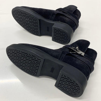 Hermes Veo Suede Mouton Kelly Hardware Short Boots Black