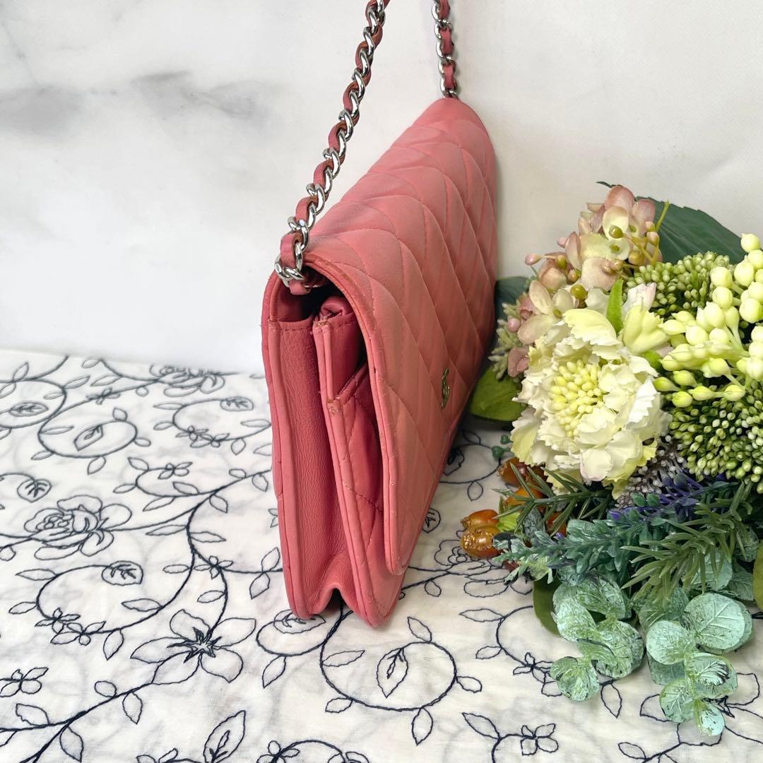 Chanel Chain Wallet Quilted Pink Silver — view 6