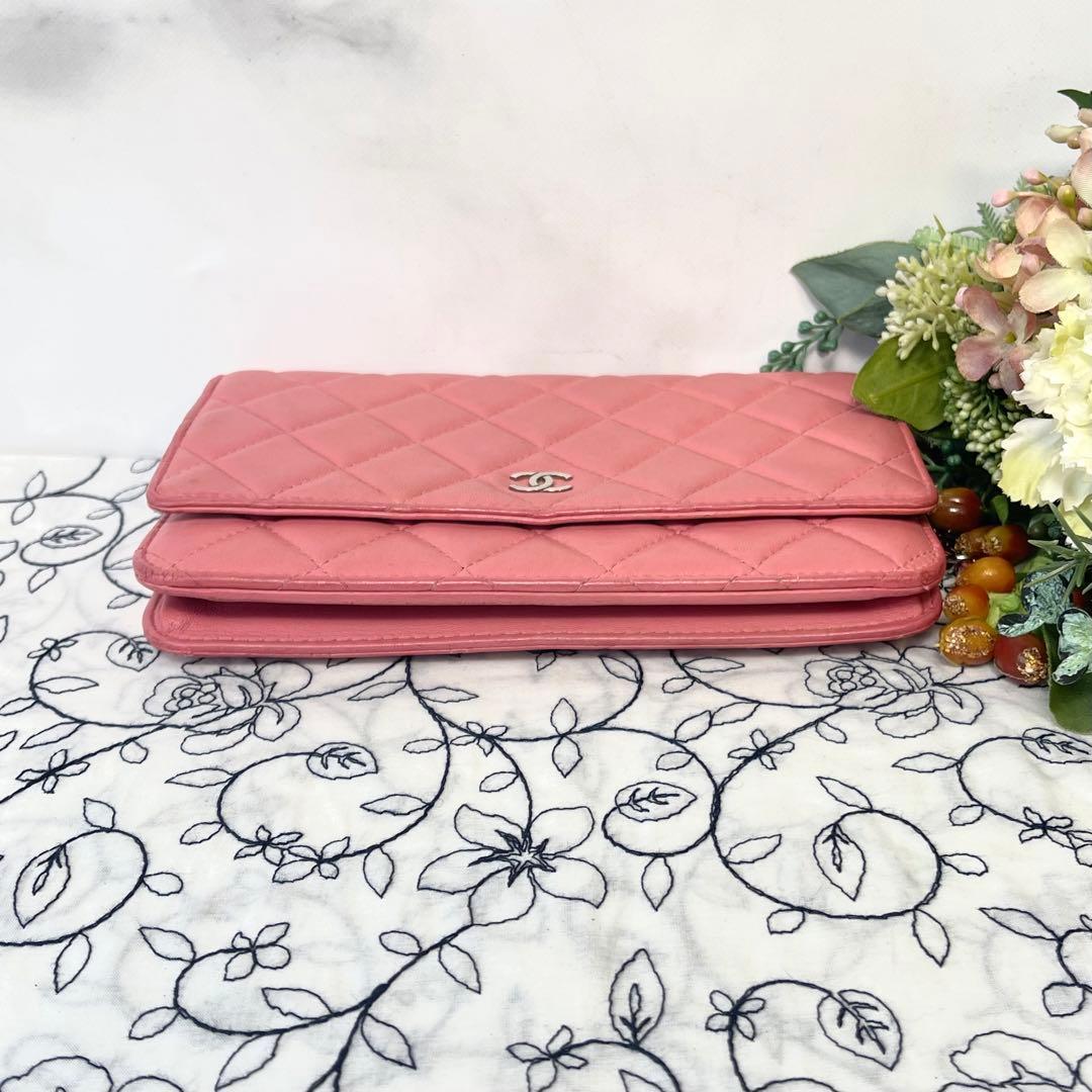 Chanel Chain Wallet Quilted Pink Silver — view 7