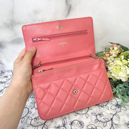 Chanel Chain Wallet Quilted Pink Silver — view 8