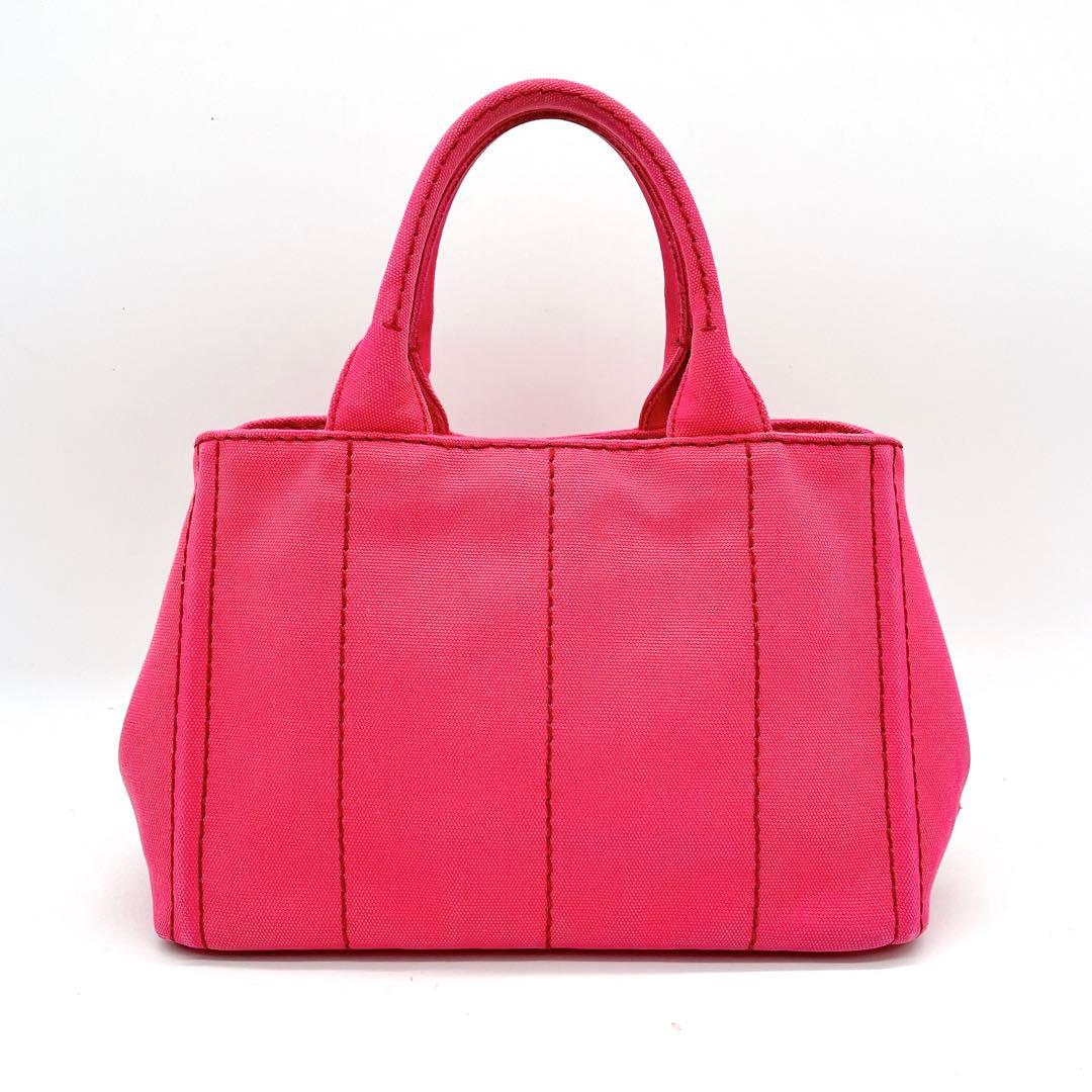 Prada Tote Bag Denim Bag Canapa Triangle Logo Plate Pink