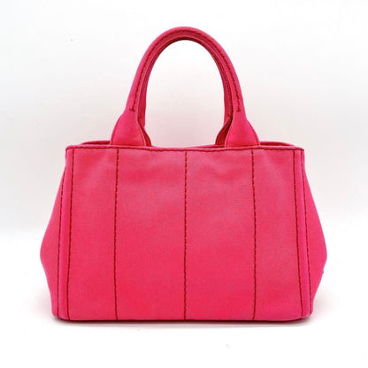 Prada Tote Bag Denim Bag Canapa Triangle Logo Plate Pink