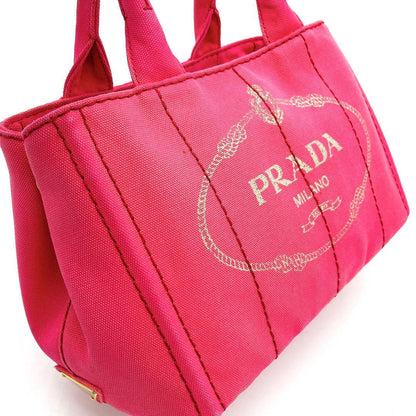 Prada Tote Bag Denim Bag Canapa Triangle Logo Plate Pink