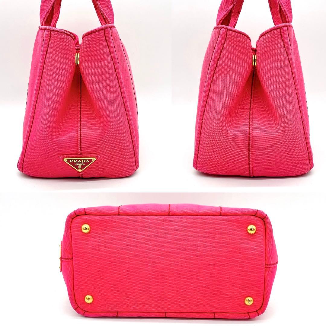 Prada Tote Bag Denim Bag Canapa Triangle Logo Plate Pink