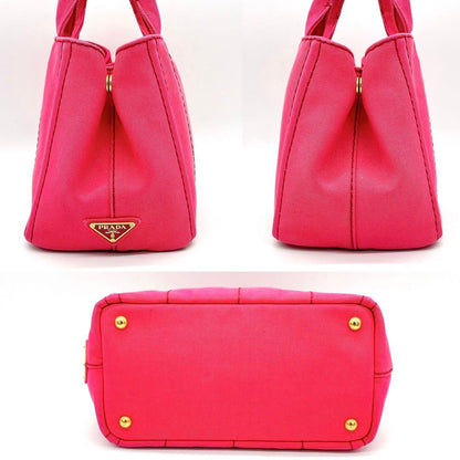 Prada Tote Bag Denim Bag Canapa Triangle Logo Plate Pink
