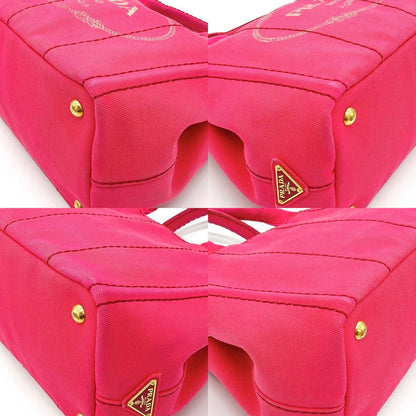 Prada Tote Bag Denim Bag Canapa Triangle Logo Plate Pink