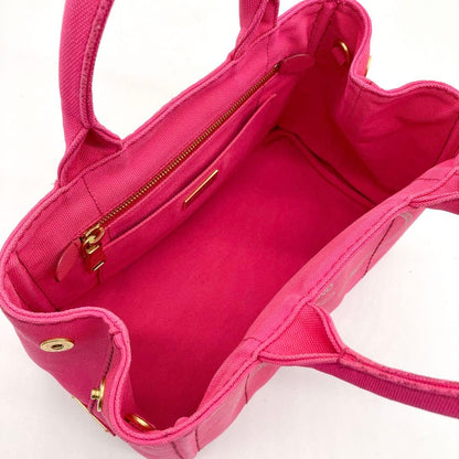 Prada Tote Bag Denim Bag Canapa Triangle Logo Plate Pink