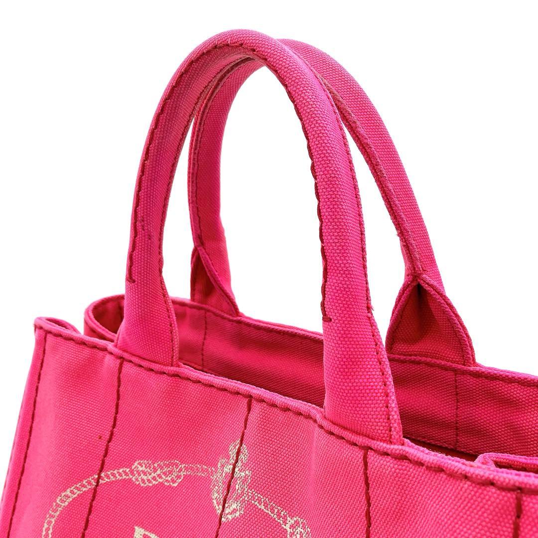 Prada Tote Bag Denim Bag Canapa Triangle Logo Plate Pink
