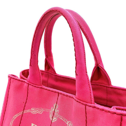 Prada Tote Bag Denim Bag Canapa Triangle Logo Plate Pink