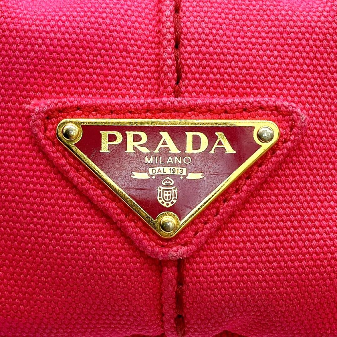 Prada Tote Bag Denim Bag Canapa Triangle Logo Plate Pink