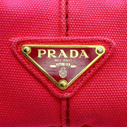 Prada Tote Bag Denim Bag Canapa Triangle Logo Plate Pink