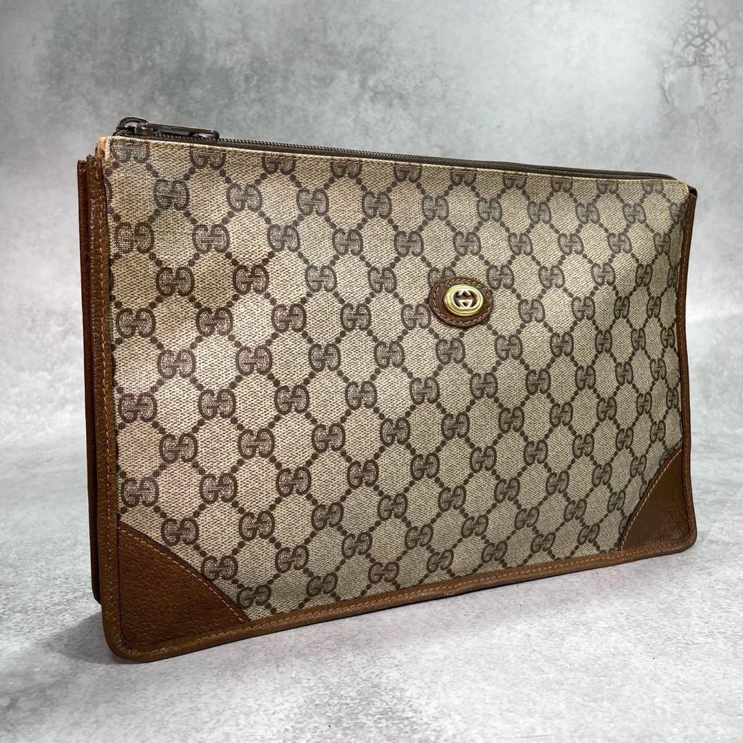 Gucci GG Clutch Brown Leather Logo Second