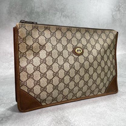 Gucci GG Clutch Brown Leather Logo Second