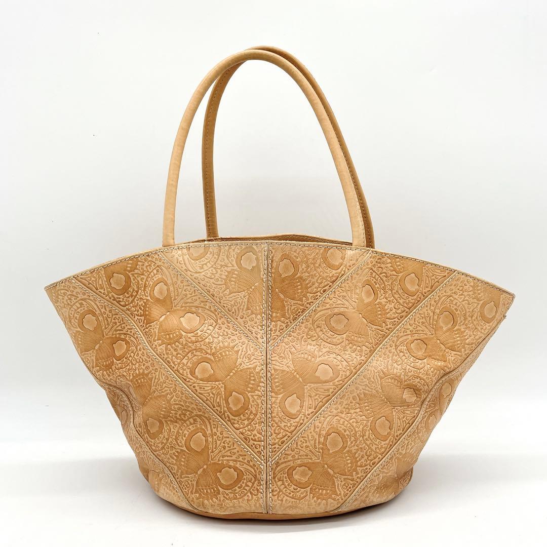 Bottega Veneta Tote Bag Butterfly Pattern Leather Beige