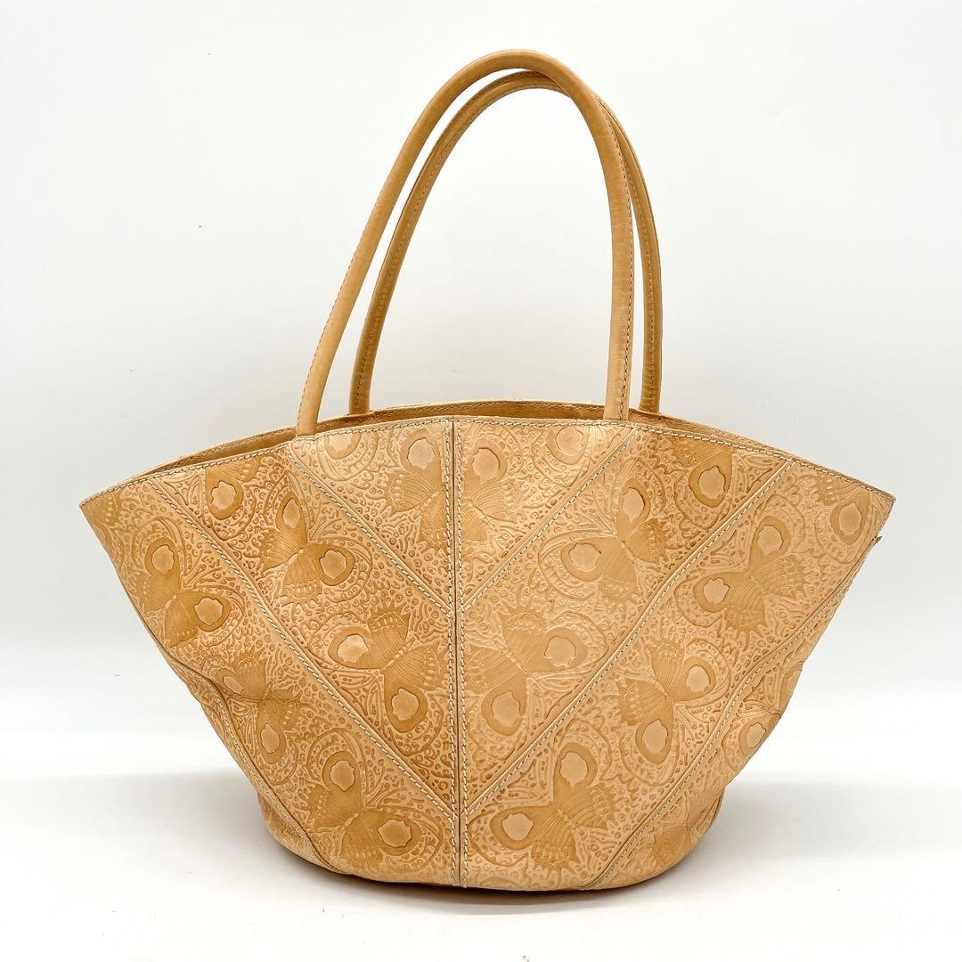 Bottega Veneta Tote Bag Butterfly Pattern Leather Beige