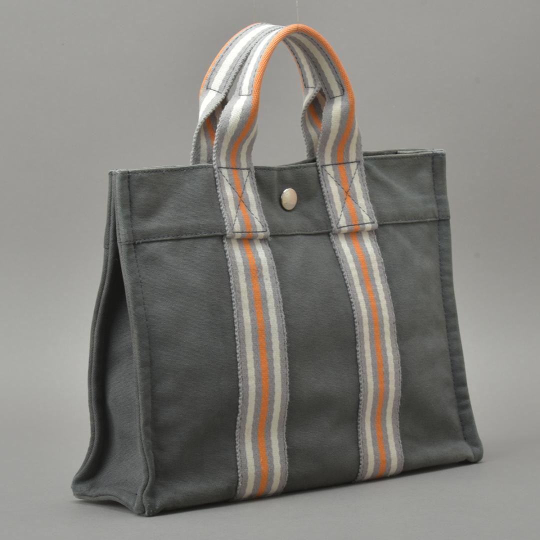 Hermes Ginza Store Limited Fourre Tout PM Handbag Canvas Gray Tote — view 2