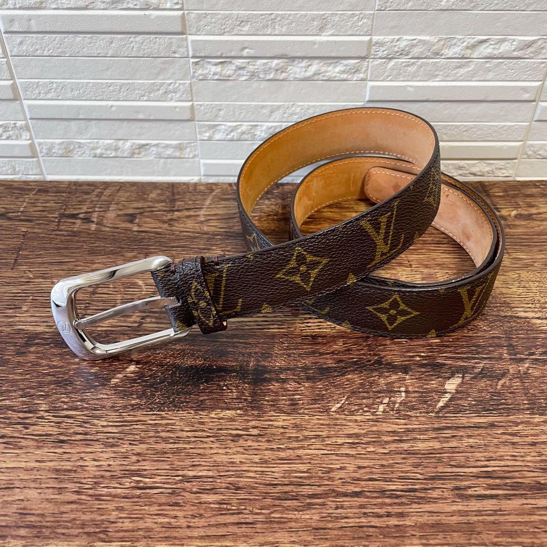 Louis Vuitton Monogram Leather Ceinture Belt Silver Brown — view 2