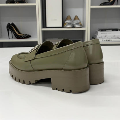 Chanel CC Logo Leather Loafers Khaki — view 5