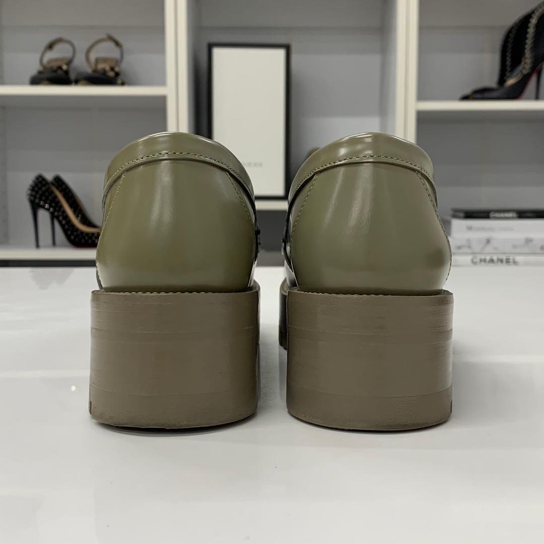 Chanel CC Logo Leather Loafers Khaki — view 6