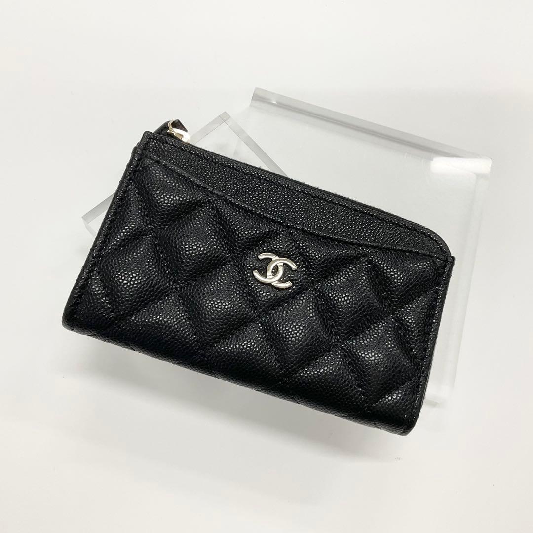 Chanel Caviar Leather CC Logo Quilted Card Case Coin Purse