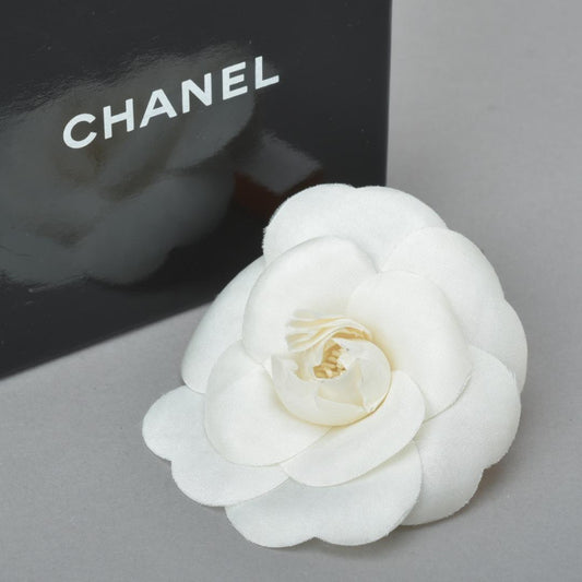Chanel Camellia Brooch Corsage Silk White Flower