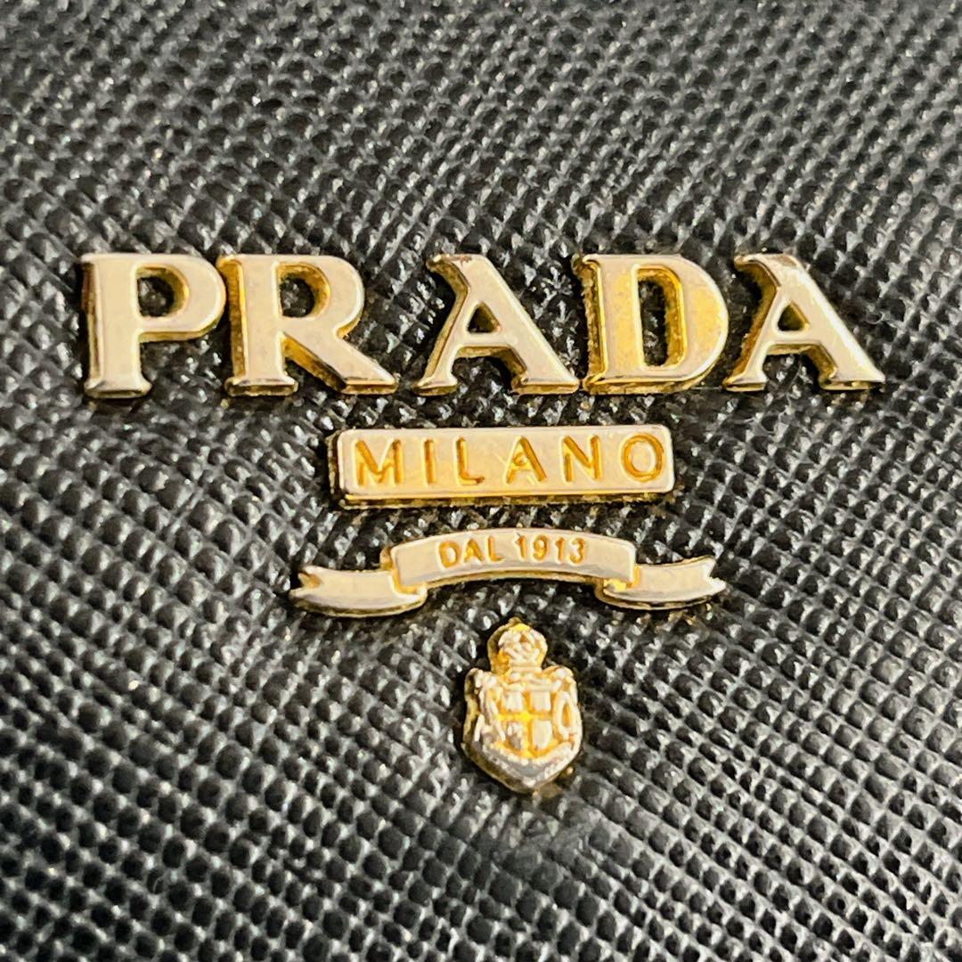 Accessories Complete Prada Long Wallet Metal Logo Round Zip Saffiano Black