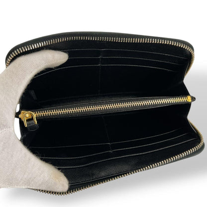 Accessories Complete Prada Long Wallet Metal Logo Round Zip Saffiano Black