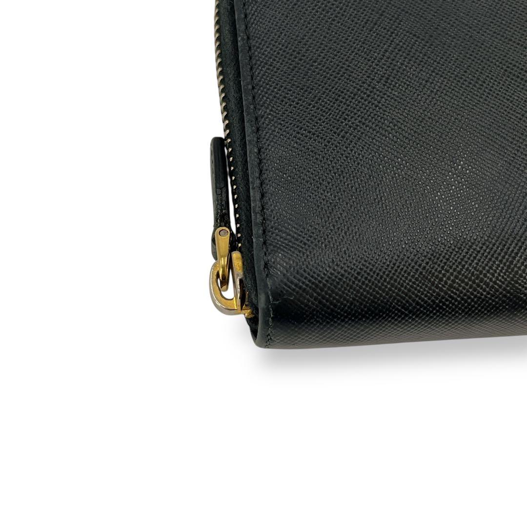 Accessories Complete Prada Long Wallet Metal Logo Round Zip Saffiano Black
