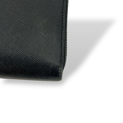 Accessories Complete Prada Long Wallet Metal Logo Round Zip Saffiano Black