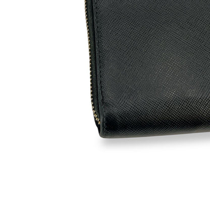 Accessories Complete Prada Long Wallet Metal Logo Round Zip Saffiano Black