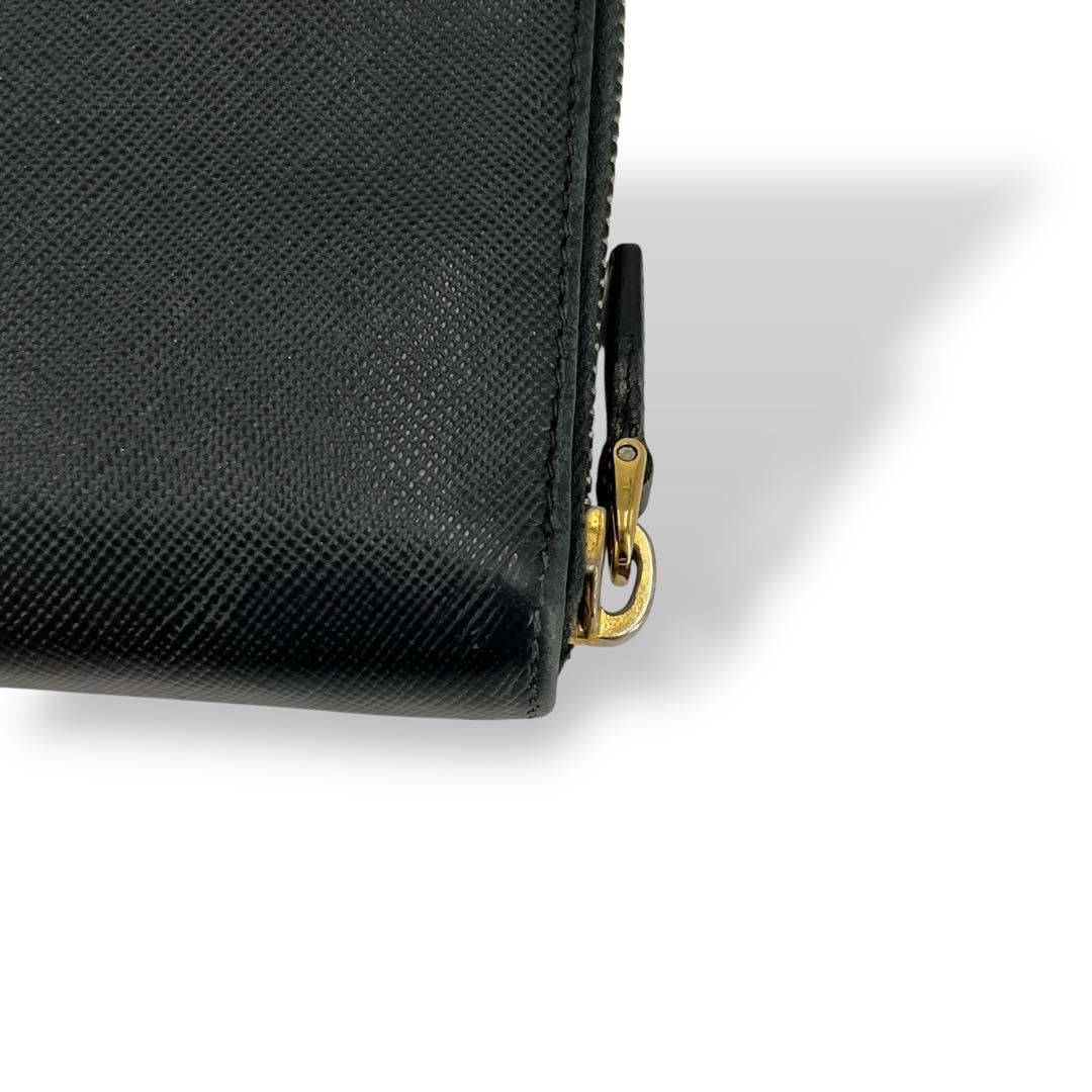 Accessories Complete Prada Long Wallet Metal Logo Round Zip Saffiano Black