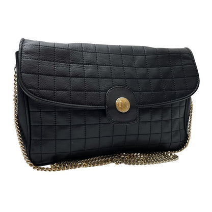 Celine Leather Triomphe Logo Chain Shoulder Bag Black