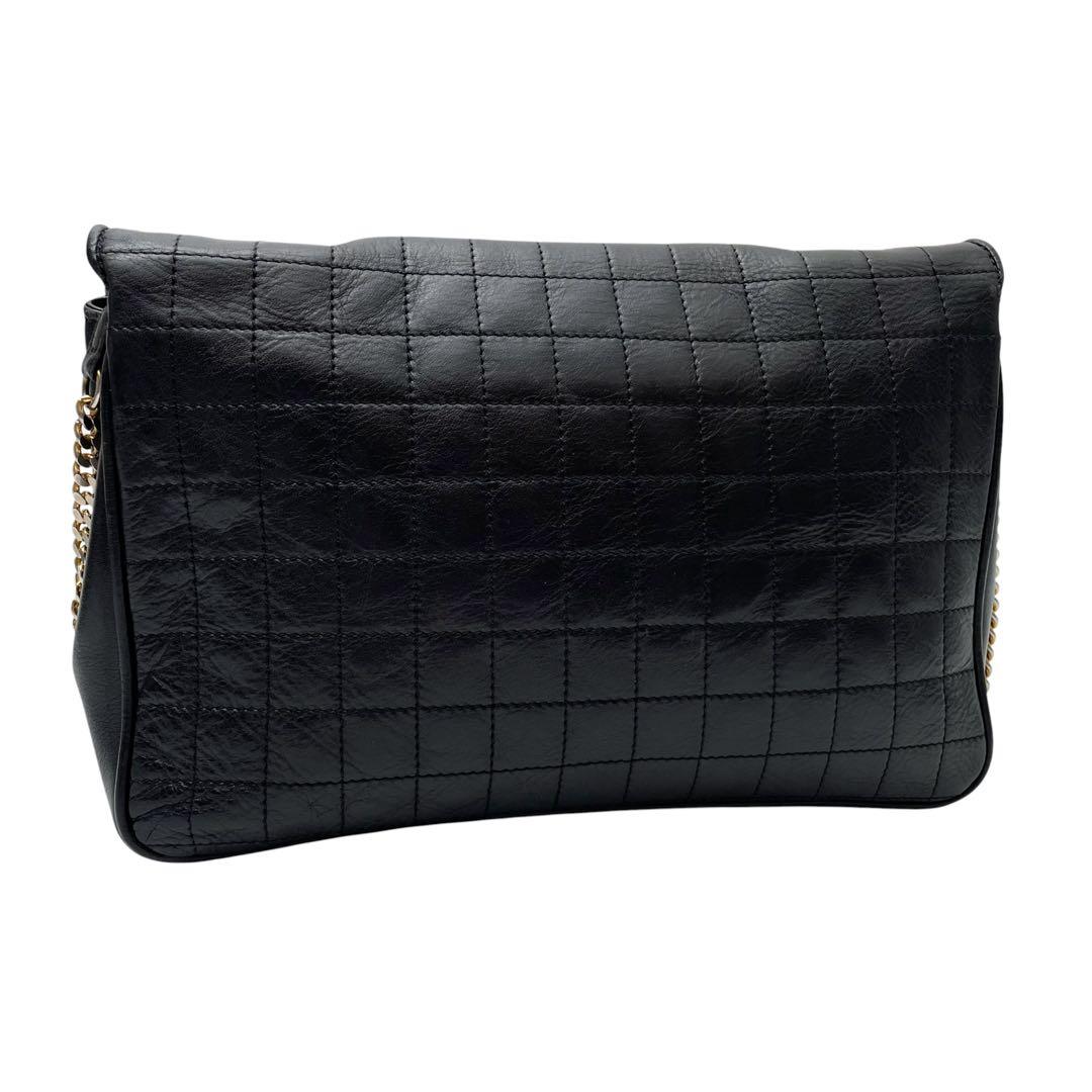 Celine Leather Triomphe Logo Chain Shoulder Bag Black — view 2